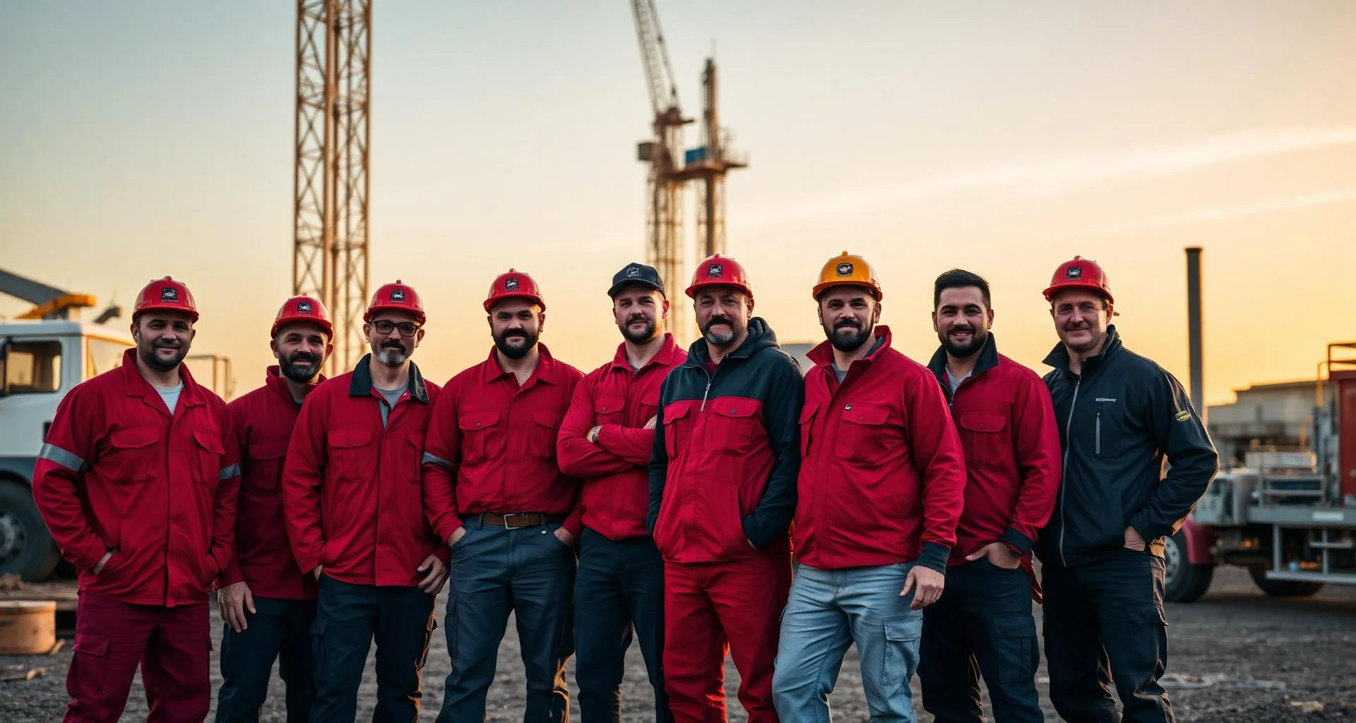The Hukill's crew on a job site at golden hour